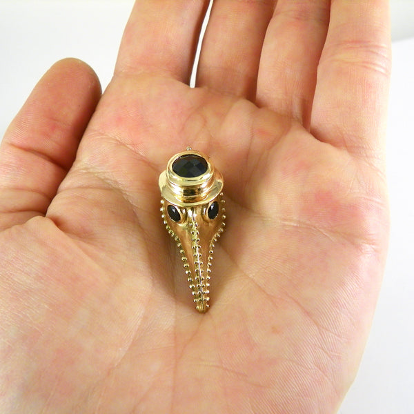 Gold Plague Doctor Pendant with Onyx Stones