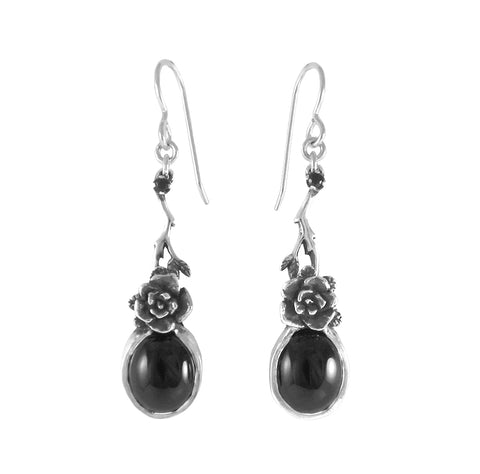 Mini Rose Earrings with Onyx Stone