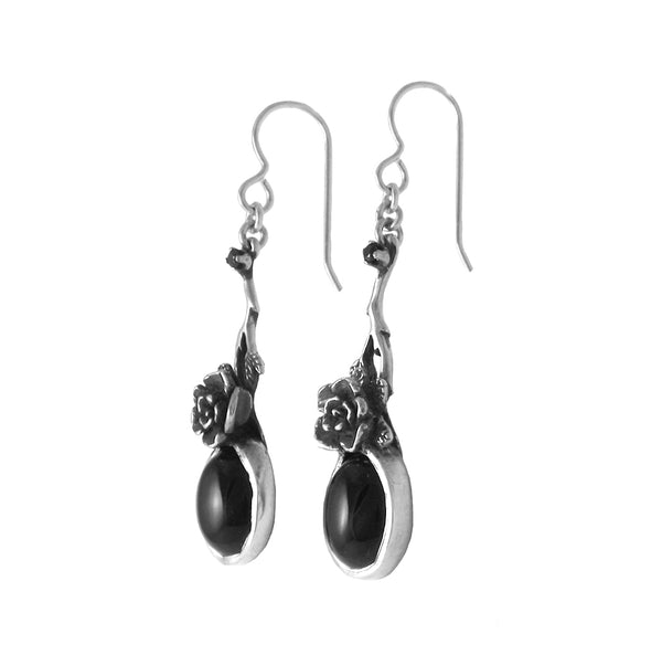 Mini Rose Earrings with Onyx Stone