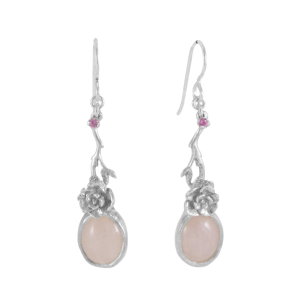 Mini Rose Earrings with Rose Quartz