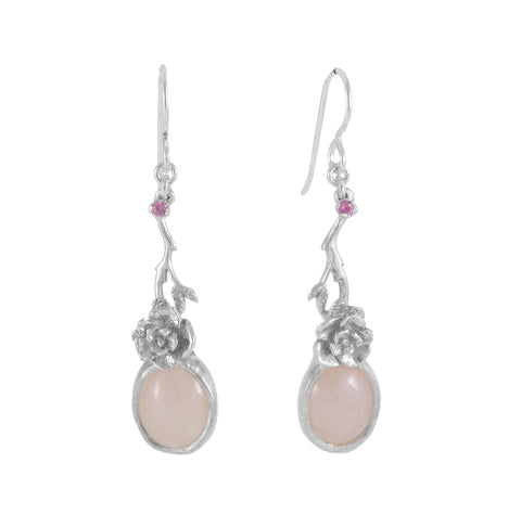 Mini Rose Earrings with Rose Quartz